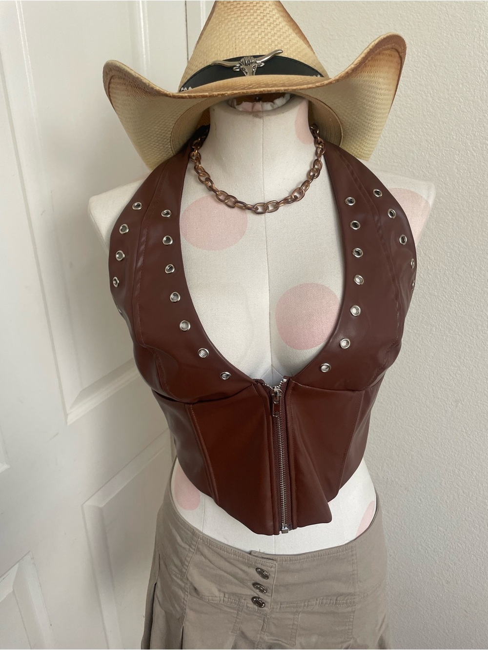 Windsor Brown faux Leather top